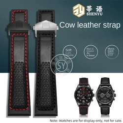 Shenyu The first layer of cowhide strap For TAG Heuer Watch Band CARRERA F1 FORMULA 1 MONACO series Replacement Watchband 22mm