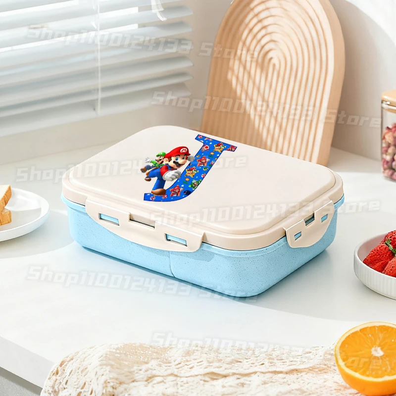 Bonitas fiambreras Marioed para niños, juego con letras A-Z, estampado de Anime, fiambrera separada para hombre, caja Bento portátil para Picnic escolar para niños y estudiantes
