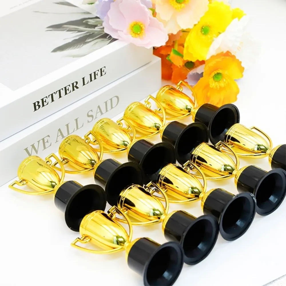 Gold Plated Gold Plated Trophies Small Size 6Pcs Set Plastic Trophy Set Golden Color Plastic Material Trophy Cup