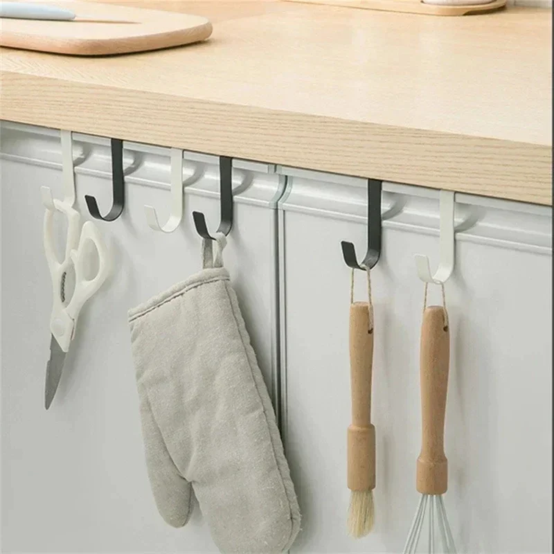 S-Shaped Stainless Steel Hook Behind Kitchen Cabinet Door Multi-Purpose Hole Free Bathroom Door Back Storage Rack Key Organizer