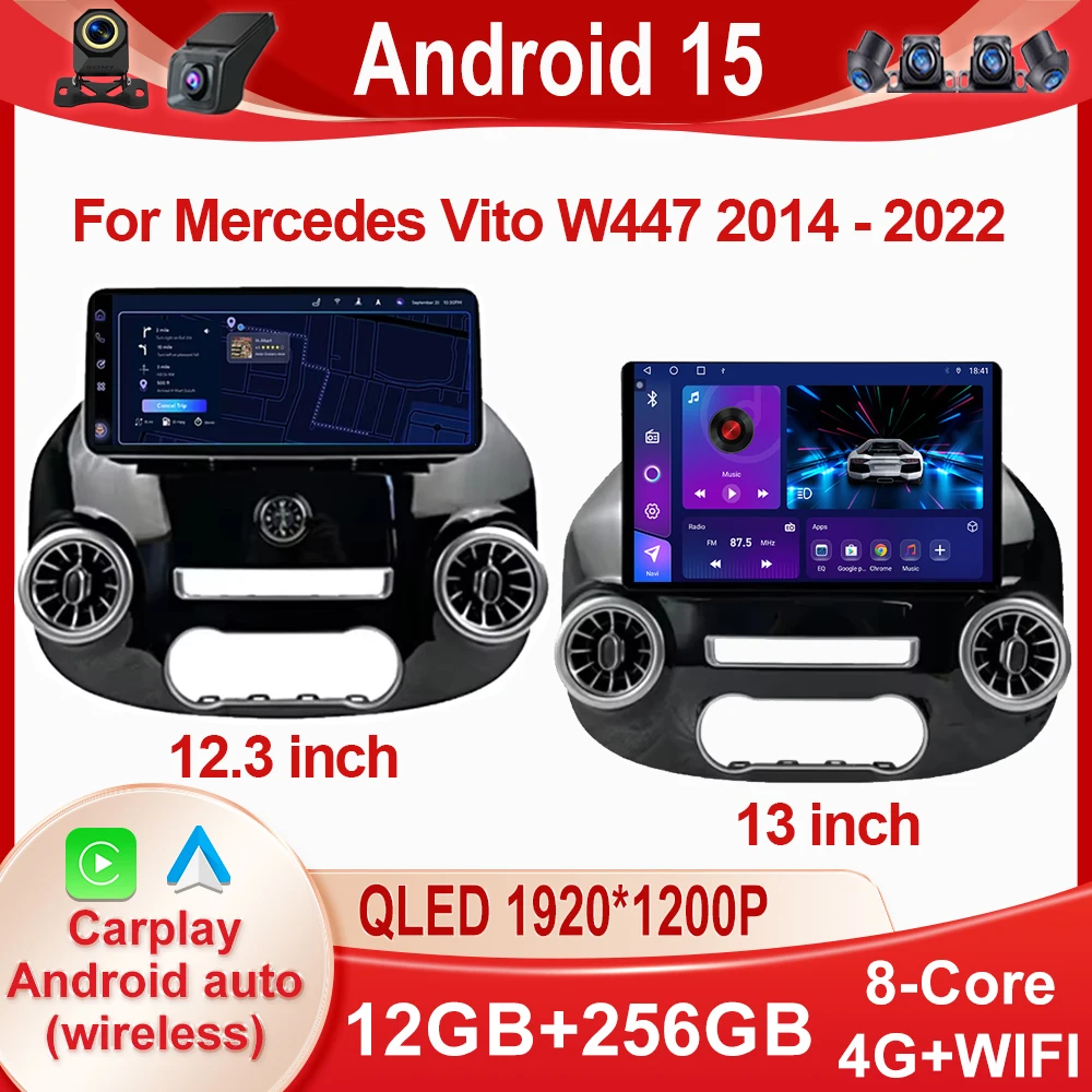 Android 12.3 Inch For Mercedes Vito W447 2014-2022 Car Radio Multimedia Video Player GPS Radio 5G CarPlay Navigation WIFI GPS BT