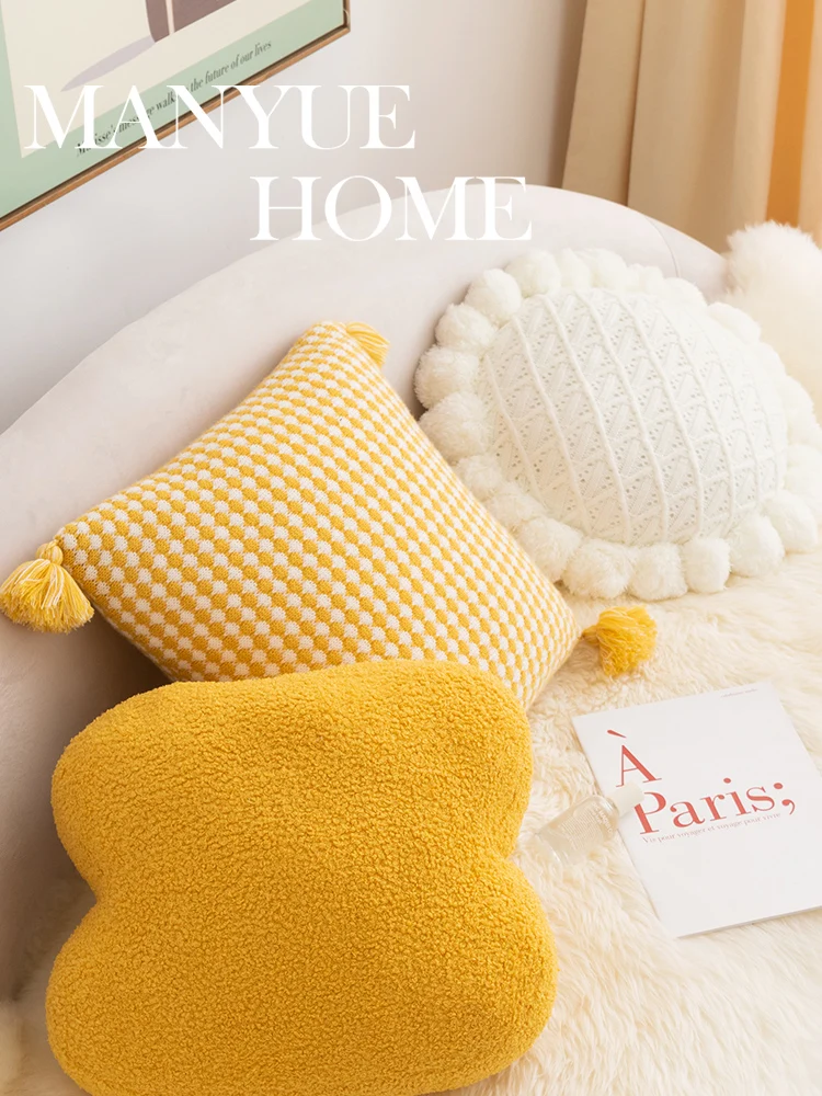 Manshao Nordic Style Knitted Tassel Pillowcase Bedroom Decorative Cushion Cover Backrest Universal Inner Core Other