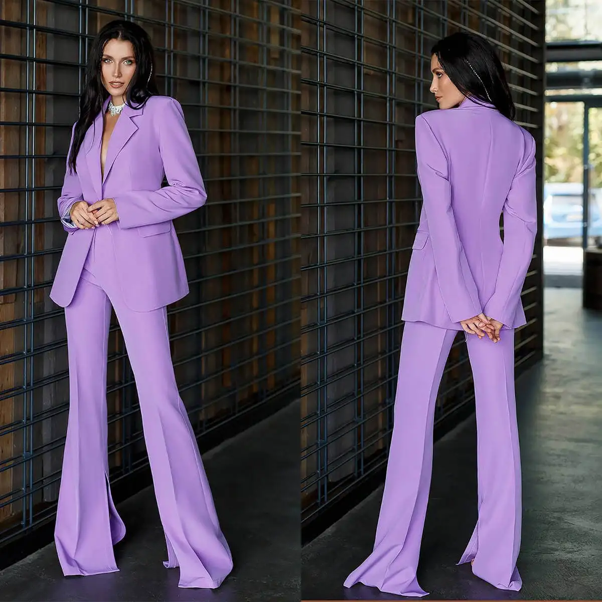 

Fashion Purple Celebrity Lady Pants Suits Peaked Lapel Custom Made Formal Wear Women Evening Party Wedding Blazer 2 Pieces