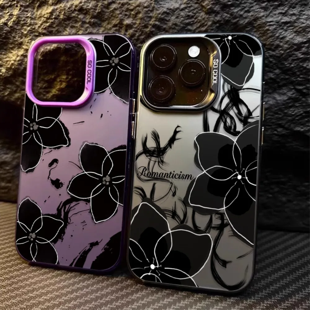 Luxury Black Floral Phone Case for Samsung Galaxy A37 A57 A17 A07 A16 A06 A35 A55 A25 A05S A15 A56 A54 A36 A34 A24  4G 5G Cover
