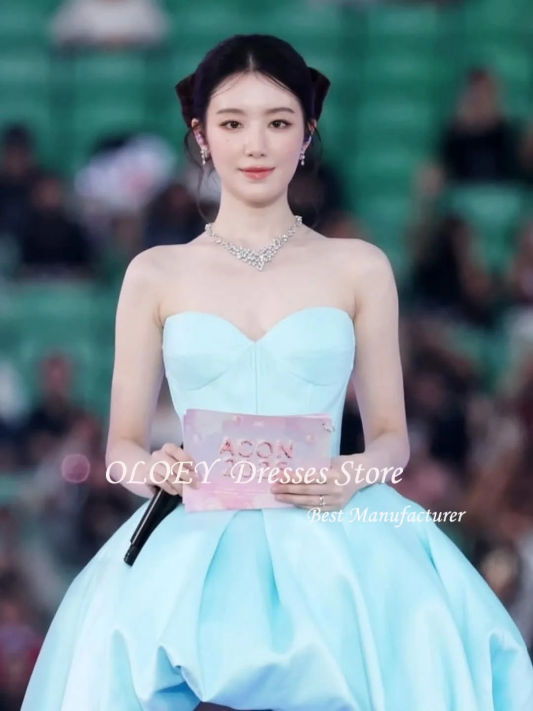 OLOEY Blu Sweetheart A-Line Corea Abiti da sera Morbido taffettà Abiti da ballo dolci Hi-Lo nne Anelli Personalizza Corsetti Indietro