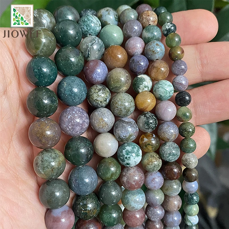 4/6/8/10/12/14mm Natural Stone Beads Green Indian Agates Round Loose Beads 15