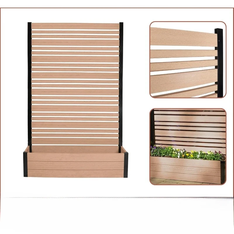 Freestanding  Cedar Color Patio Privacy Screen with Planter Box, Privacy Planters