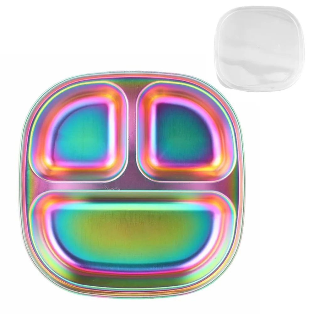 

Dazzling Portion Control Plate 304 Stainless Steel Reusable Divided Dinner Plates Balanced Diet Colorful 3 Compartment Food Tray