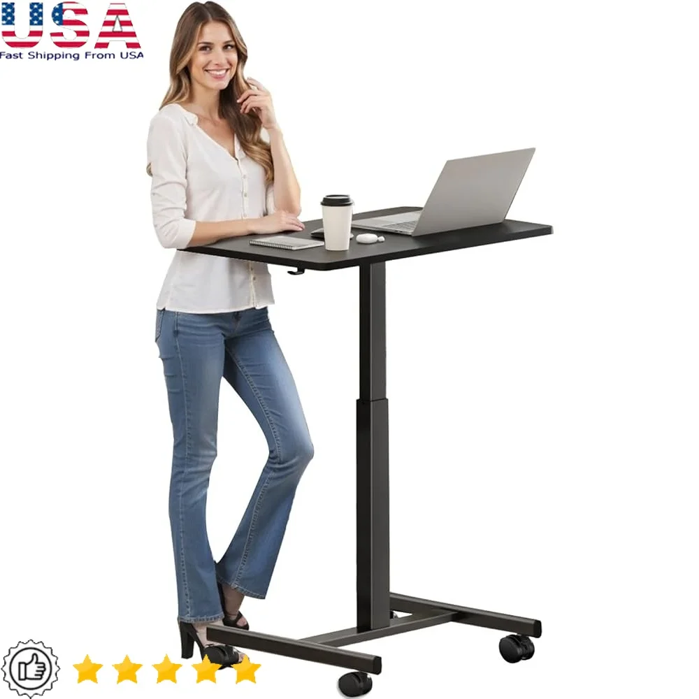 

Mobile Rolling Desk Adjustable Height Portable Laptop Workstation with Wheels Standing Desk Home Office Study Classroom
