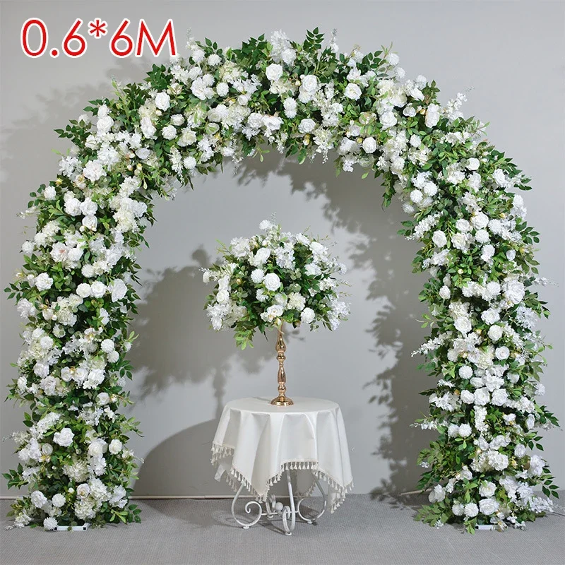 

White Rose Green Plants Luxury Wedding Backdrop Decoration Artificial Flower Row Floral Arrangement Arch Props Decor Event Deco