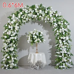 White Rose Green Plants Luxury Wedding Backdrop Decoration Artificial Flower Row Floral Arrangement Arch Props Decor Event Deco