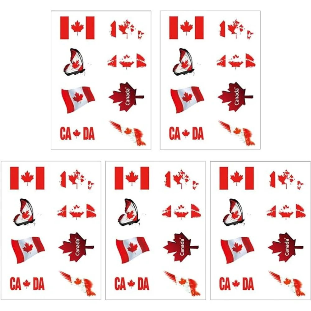 

Canada Flag Temporary Tattoos 5 Sheets with 3 or 8 Patterns Perfect for Canada Day Canadian Football Matches football Games