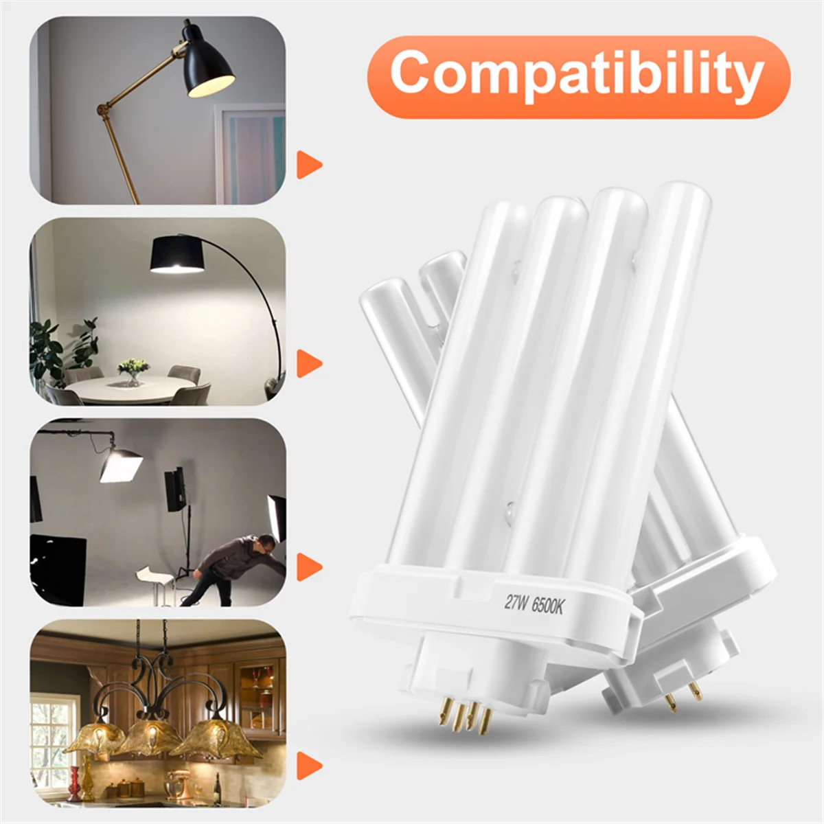 RIRI 220 فولت 27 واط 4 دبوس الصفوف 6500 كيلو مزدوج H رباعية أنبوب المدمجة مصباح الفلورسنت ضوء لمبة