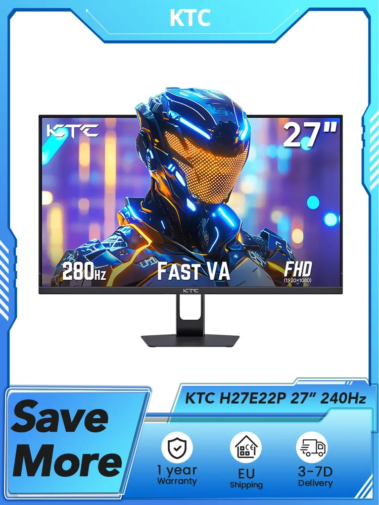 Monitor para juegos KTC H27E22P, panel FHD FAST VA de 27 pulgadas, 1920*1080, relación de contraste 4000:1, alto actualización de 240 Hz, tiempo de respuesta GTG de 1 ms