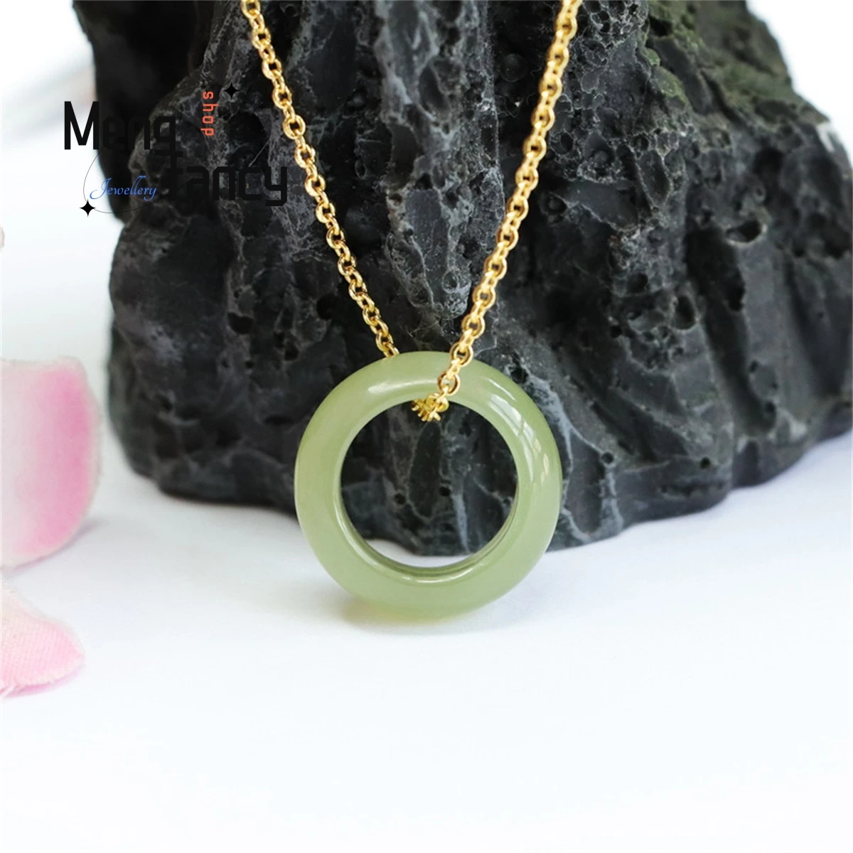 Natural S925 Silver Hotan Jade Peace Ring Necklace Simple Generous Personality Fashion Versatile Luxury Beauty Ornaments Jewelry