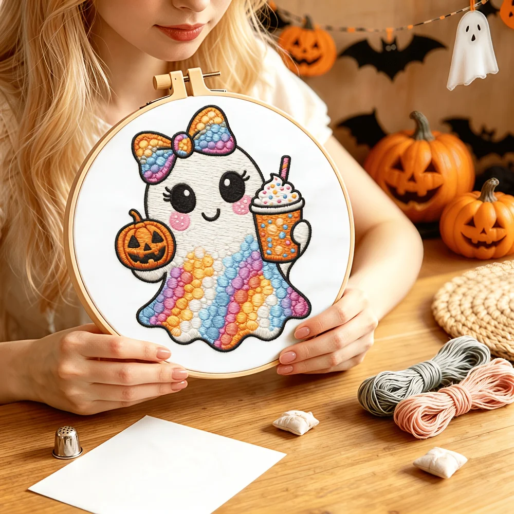 Embroidery Stitch Practice Kit For Adults Beginners Pre‑Printed Cloth Bamboo Hoop Thread Needles Hand‑Stitching Learning Craft