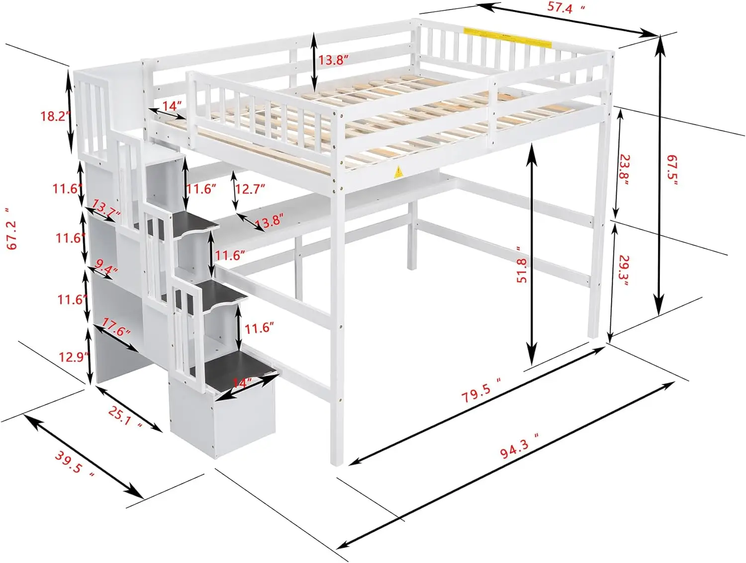 Harper & Bright Designs-cama Loft completa con escritorio y estantes, tamaño completo con escaleras de almacenamiento y riel protector, ahorro de espacio