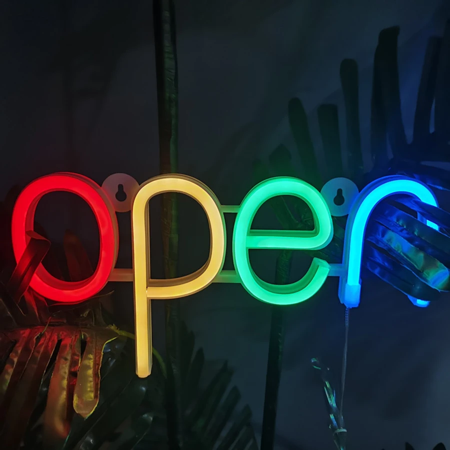 Open Neon Light Sign Advertising Night Lamp LED Decor Business Store Bar Club Wall Restaurant Party USB & Battery Case Powered