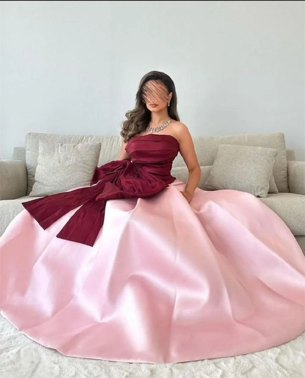 

Amanda Satin A-line Strapless Ruffle Arab Prom Gown Bow Floor Length Saudi Evening Formal Elegant Party Dress for Women 2024