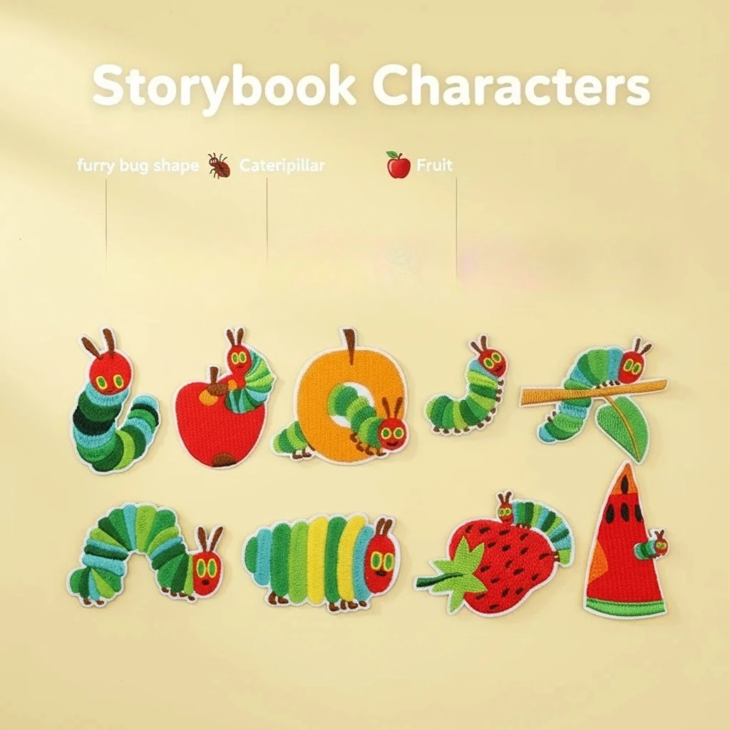 

Caterpillar patches Embroidery Cloth Sticker Clothes Decoration Rotten Apple Bug Patch Sticker Watermelon Embroidery Ironing