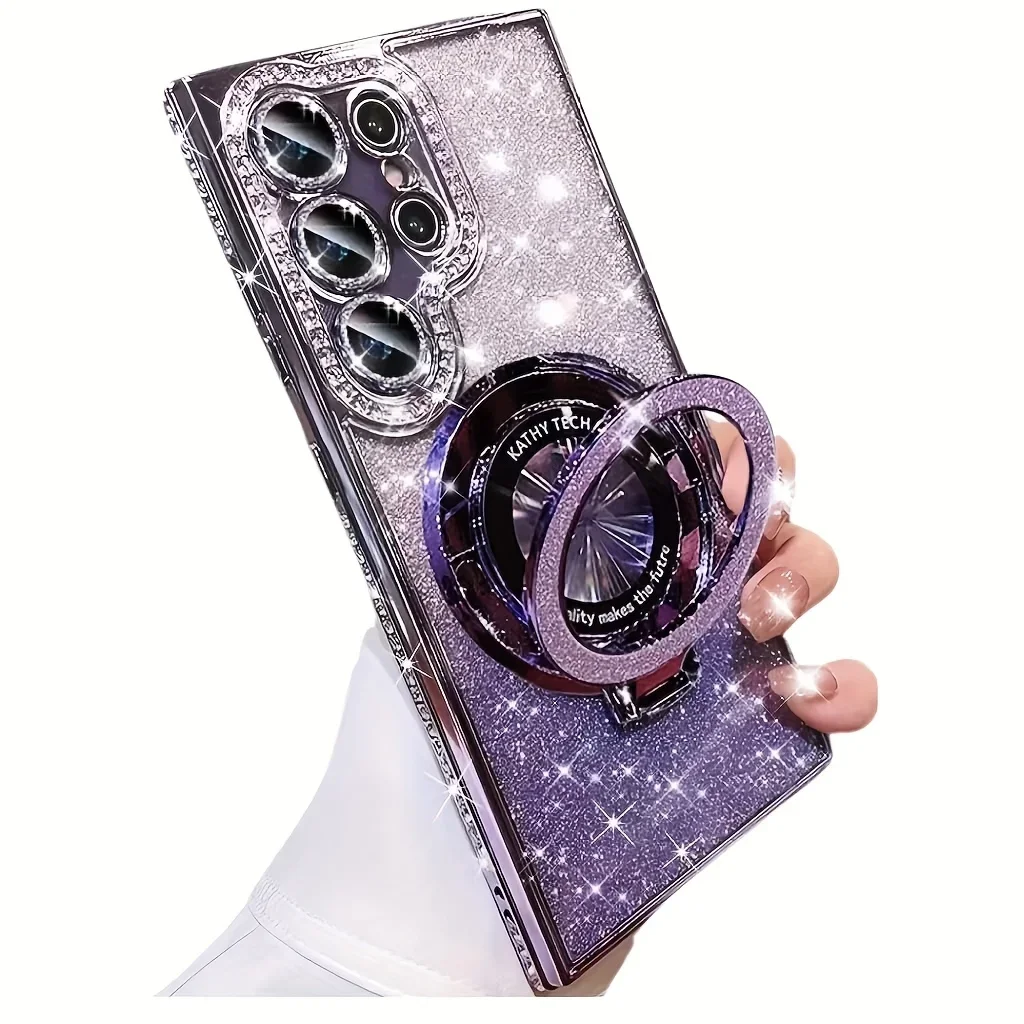 Luxuriöse, diamantbesetzte Glitzer-Handyhülle mit Magnetständer für Samsung Galaxy S26 S25 S24 S23 FE S22 Ultra Plus, speziell designt.
