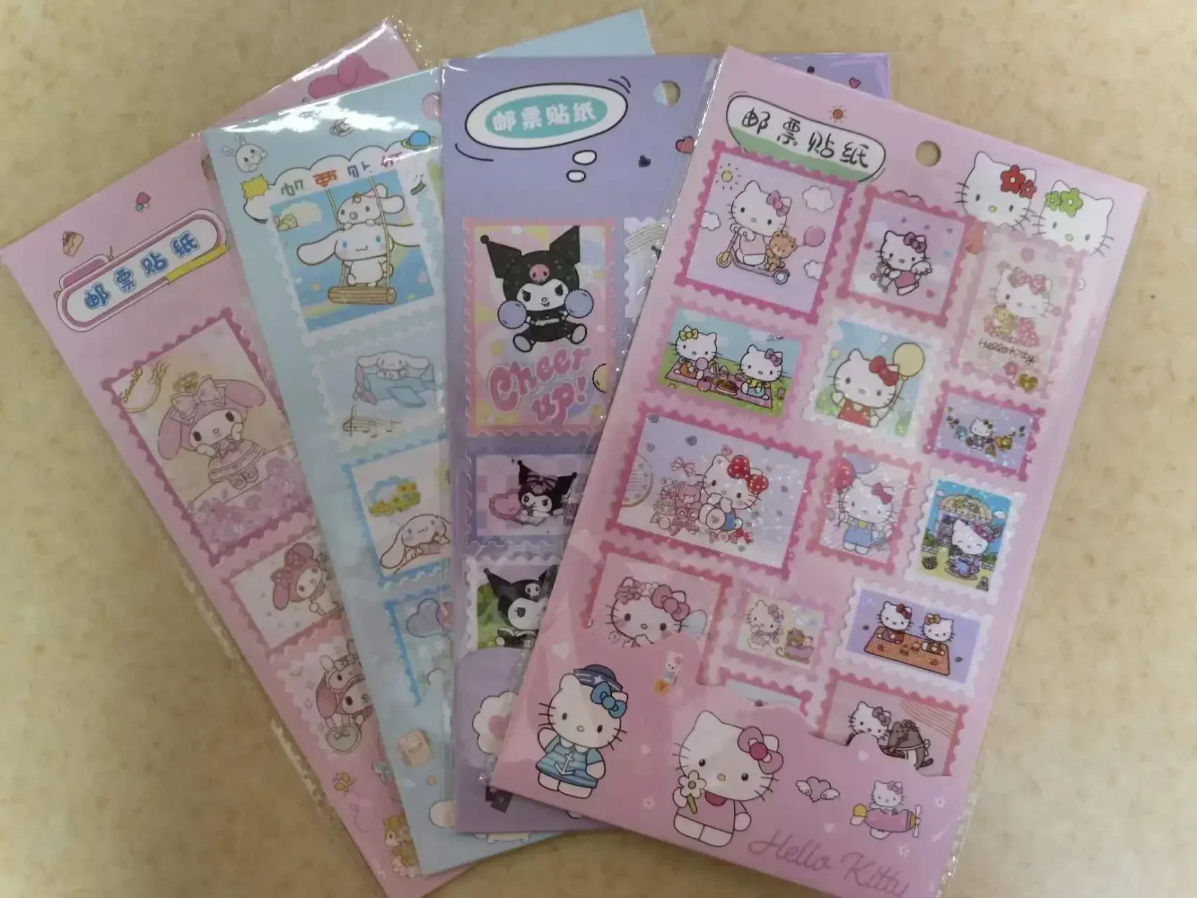 Sanrio Series Retro Stamps Laser Kuromi Cinnamoroll Hello Kitty My Melody Diy Cartoon Decorative Stickers