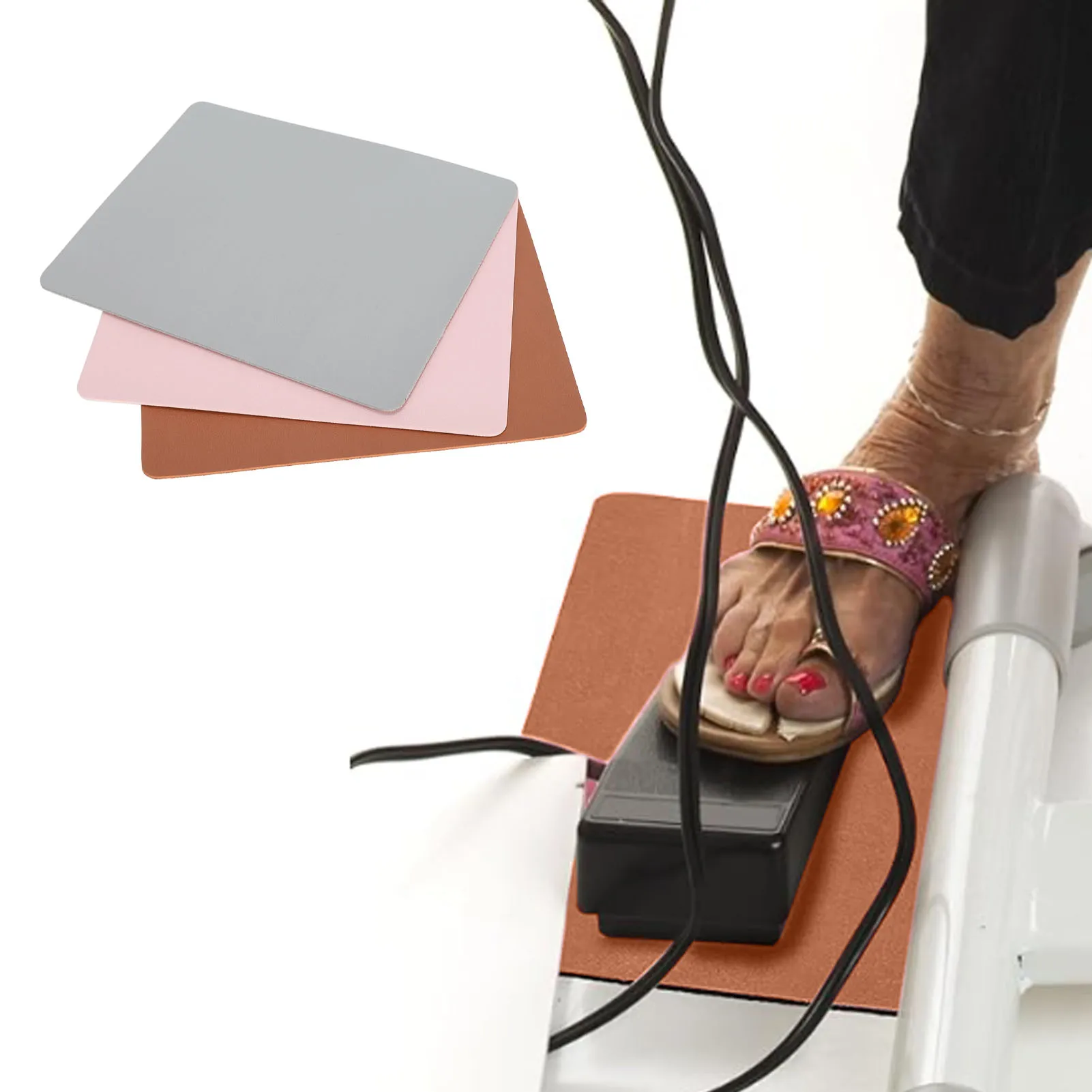 Borracha máquina de costura Pedal Pad, Skid resistente, fácil de limpar, Tapete de madeira, 3pcs