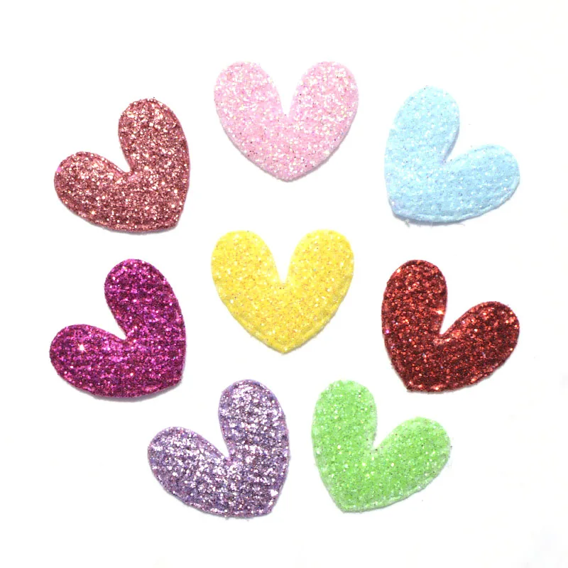 50Pcs 18 * 22mm Mixed Sweet Glitter Heart Sewing on Felt Fabric Patch Cloth Appliques / Craft Wedding Decor