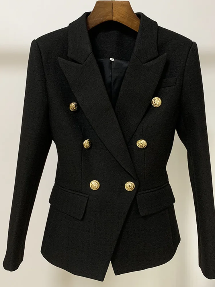 BZVW Office Lady Blazer Women's Notched Metal Diouble Breasted Long Sleeves Gathered Waist Coats 2025 Spring New 25Z2154