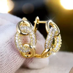 Huitan Trendy Chain Link Design Hoop Earrings Dazzling Cubic Zirconia Piercing Accessories Women Charms Delicate Wedding Jewelry