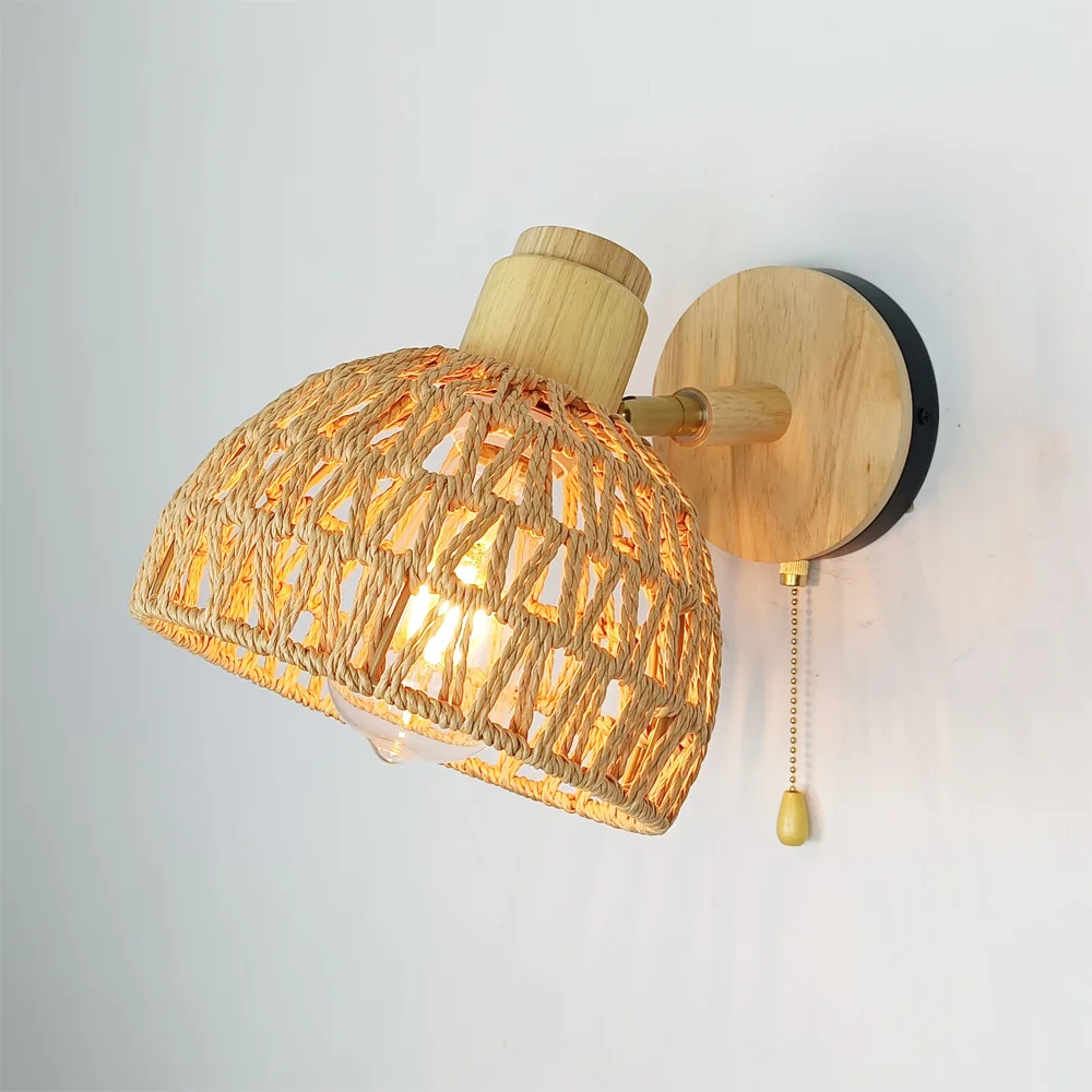 Rattan Wall Lamp Bedside Bedroom Mirror Wall Lamp Woven Wall Lamp Paper Rattan Zipper Lamp