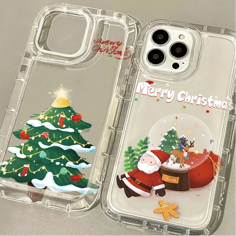 Cartoon Father Christmas Clear Case for Samsung Galaxy S24 Ultra S23 S22 S21 FE S20 Plus Note 20 10 Pro A34 A54 A33 A53 Etui