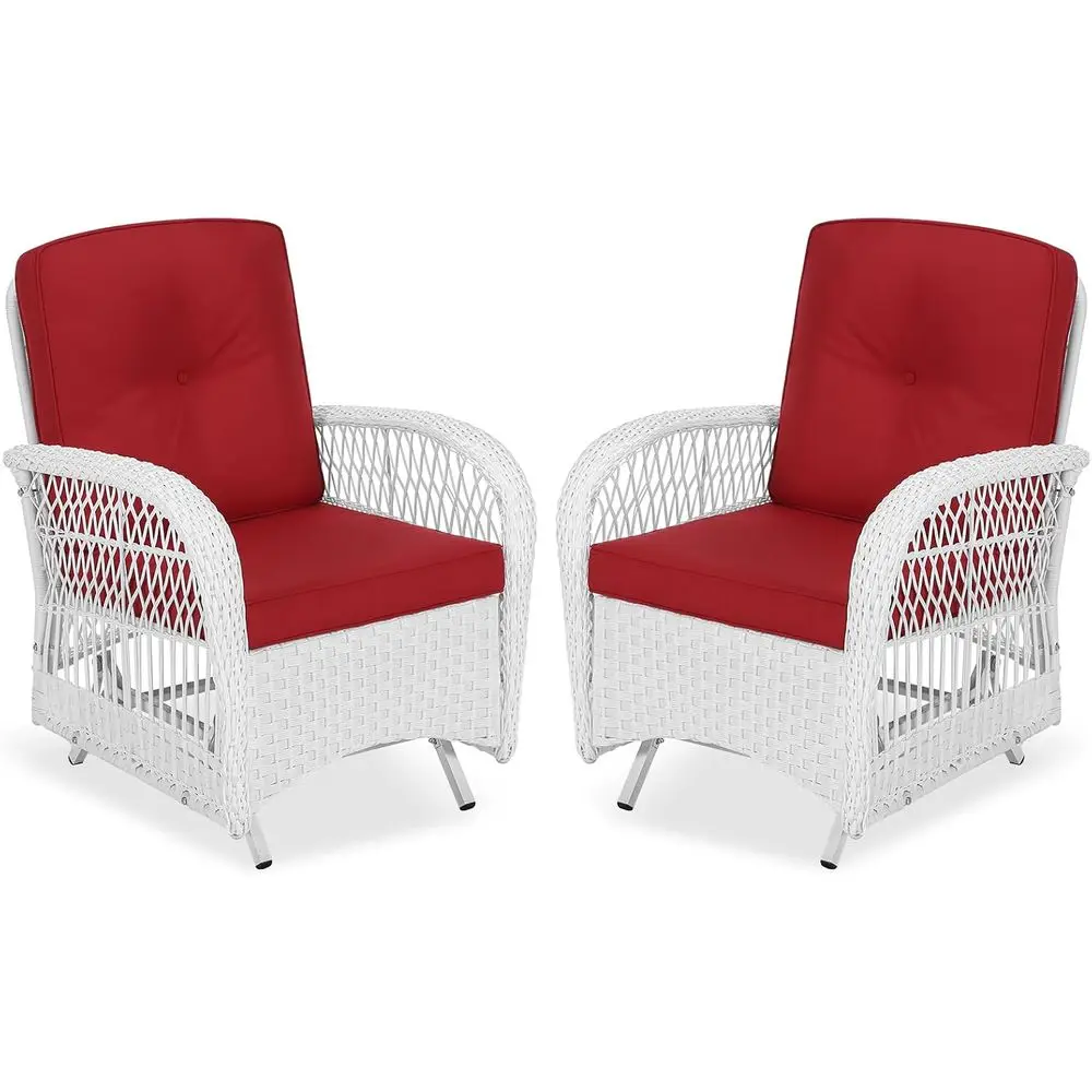 

Красный комплект из 2-х кресел-качалок из искусственного ротанга для улицы с подушками и стальным каркасом для патио и сада