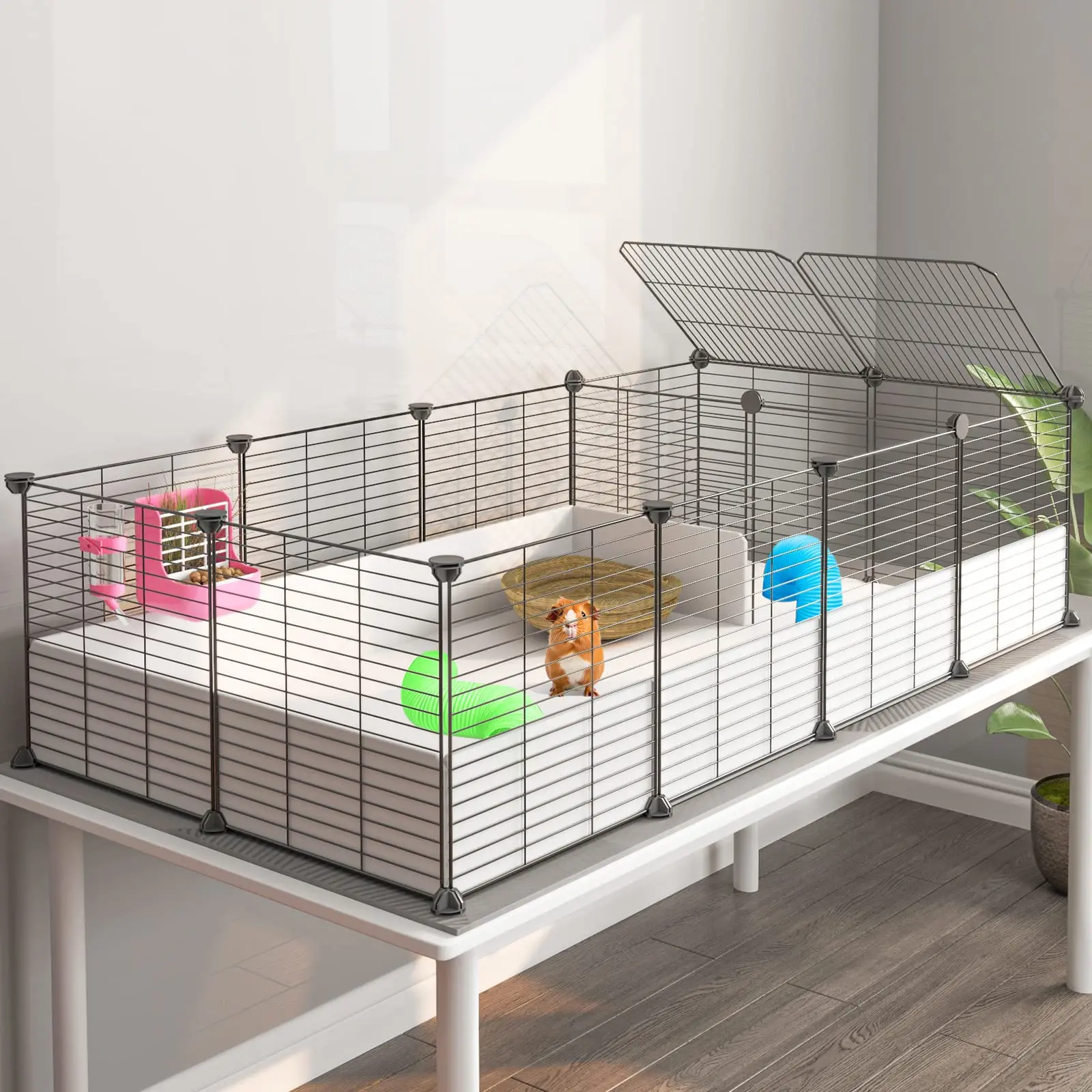 Guinea Pig Cage, Indoor Habitat with Waterproof Plastic Bottom, Playpen for Small Pet Bunny, Turtle, Hamster, Partition