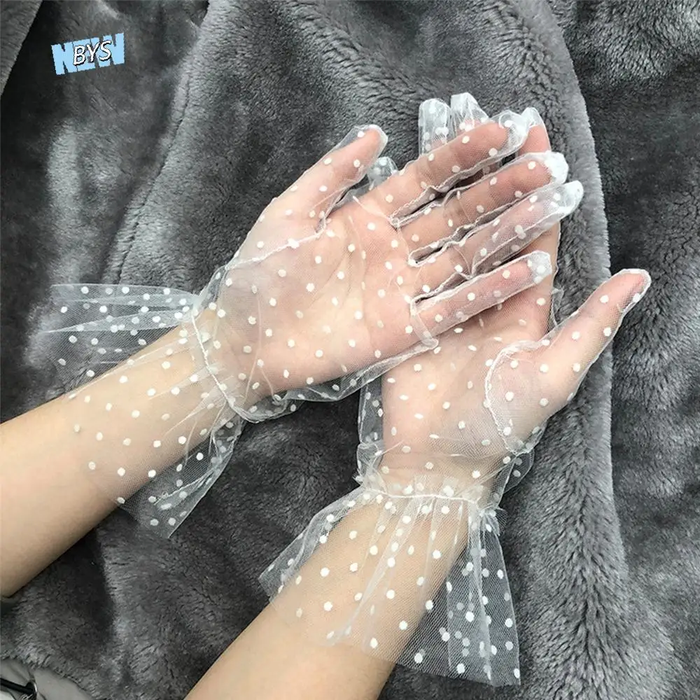 

Wedding 1 Pair Full Finger Flexible Accessories Stretchy Falbala Lace Mittens Spots Tulle Gloves Spots Gloves