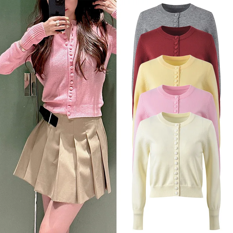 الراقية الأوروبية Sle الحلو الوردي لطيف الفول زر جولة Ne Long Sve سترة مشغولة من الصوف معطف مكافحة الشيخوخة ort طول