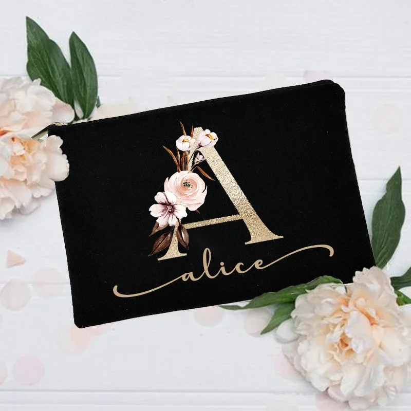 

Personalized Custom Initial Name Makeup Bag Bridal Shower Gift Canvas Toiletry Organizer Bridesmaid Make Up Bags Cosmetic Case