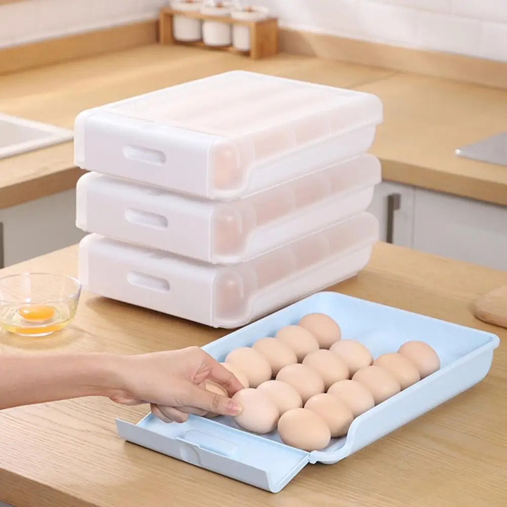 Egg container Automatic Rolling Egg Storage Box Translucent Plastic Deeper Grooves Unique Egg Tray for Fridge egg box