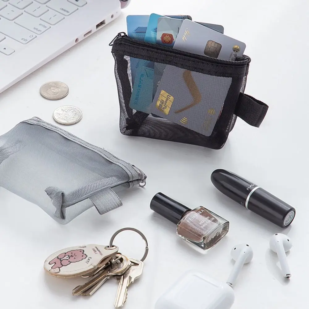 

Change Storage Bag Clear Mesh Bag Lipstick Cosmetic Bag Data Cable Storage Bag Mini Coin Purse Small Item Bag Solid Color
