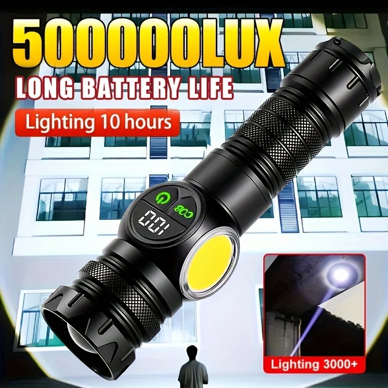 Rechargeable Flashlight - 5+4COB Lighting Modes, Durable Aluminum Alloy Head, Long-Lasting Endurance, Water-Resistant, Hiking