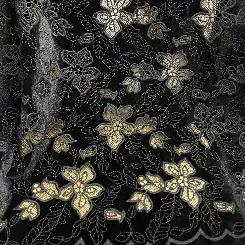 

Velvet Base Rose Embroidered Lace Fabric Autumn Winter Gown Wedding Dress Handmade Sewing Fabric