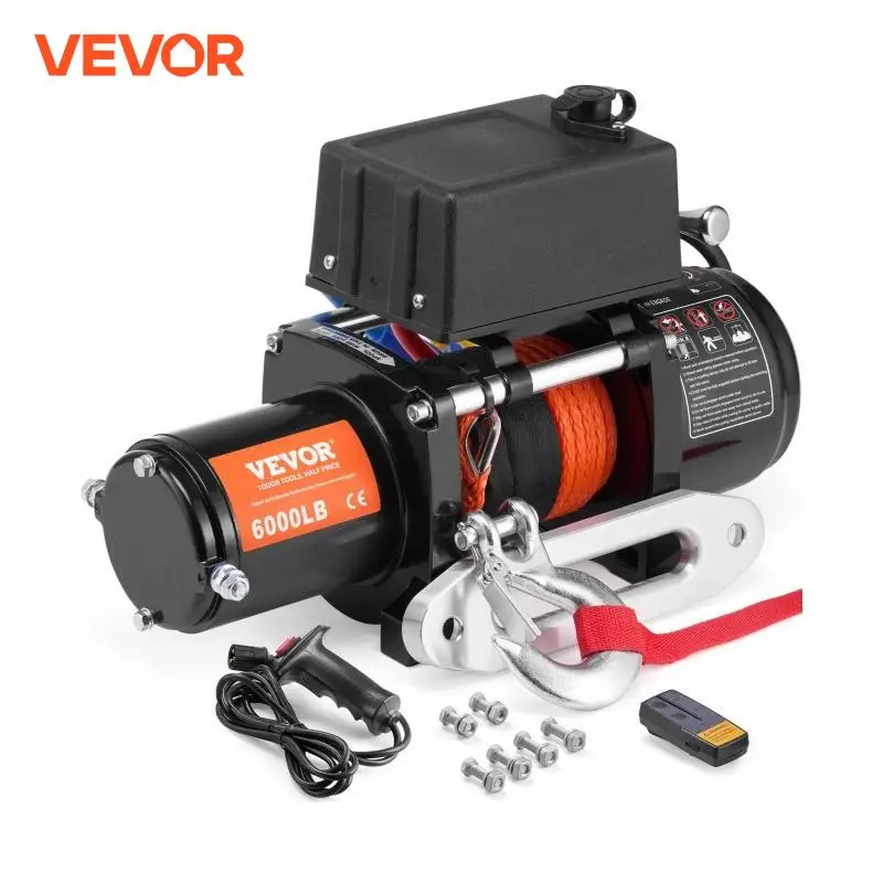 VEVOR 6000lbs Electric Winch Car Truck Winch with 1/4 in 55 ft Synthetic Rope Wireless/Wired for Towing SUV Jeep Trailer Boat