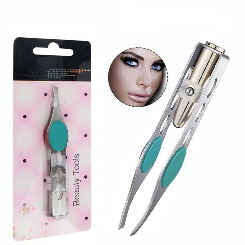 LED Augenbraue Pinzette Schräge Spitze Augenbraue Trimmen Clip Edelstahl Auge Haar Entfernung Klemme Falsche Wimpern Curler Make-Up-Tool