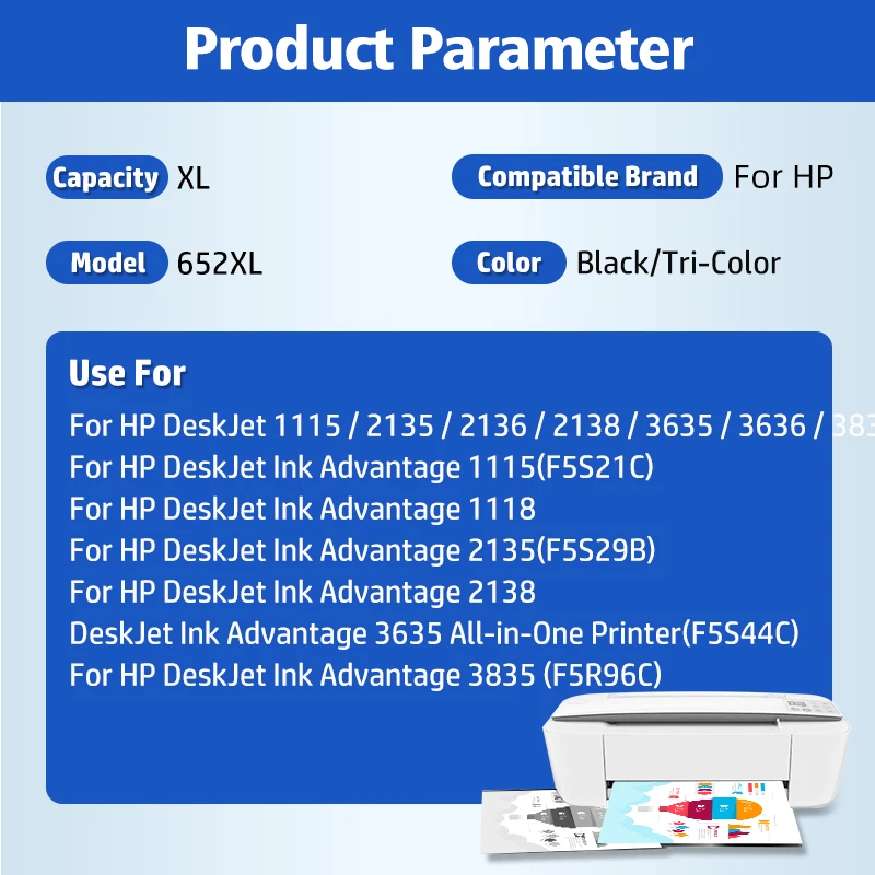 Imagem -02 - Substituição do Cartucho de Tinta para Impressora hp Deskjet Compatível 1115 1118 2135 2136 3635 3636 3835 4535 652xl