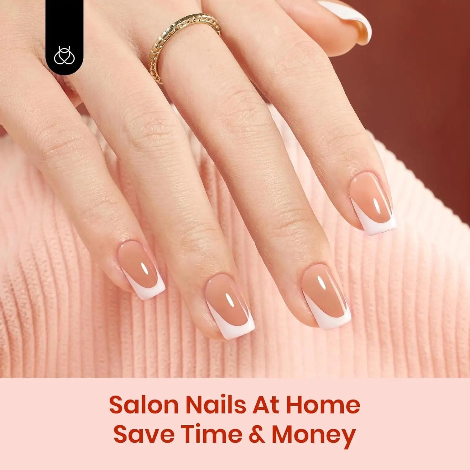 French Tip Press On Nails Kit: 224 Stück kurze quadratische Spitzen mit Kleber, Decklack und UV-Licht für DIY-Heimmaniküre