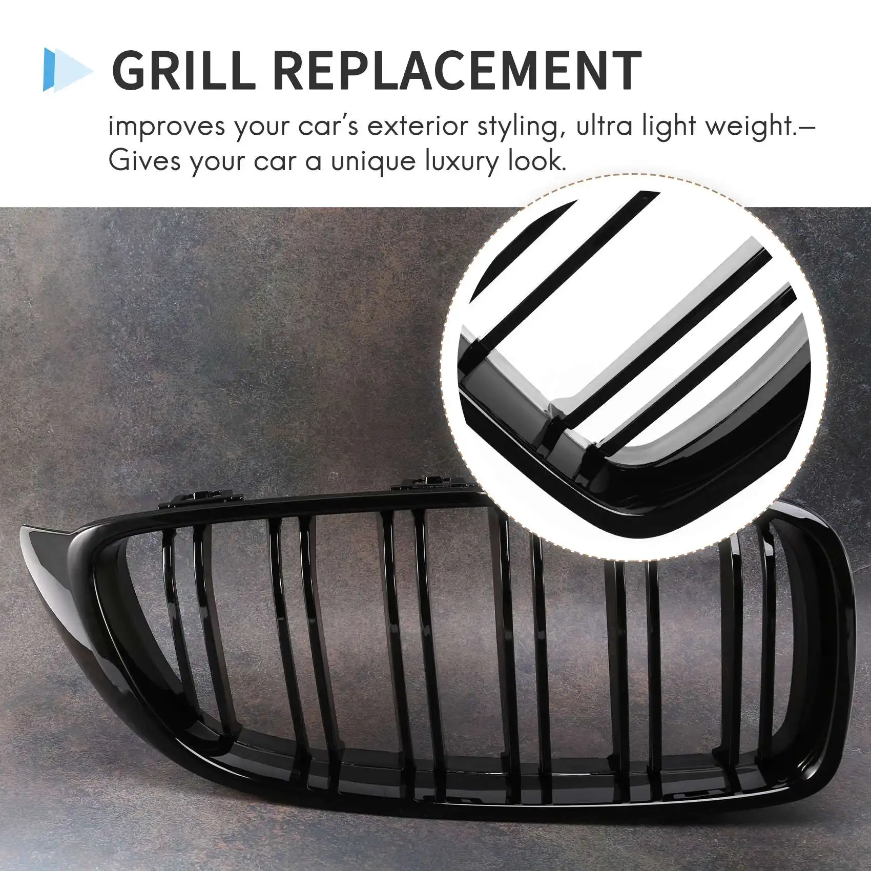 ABXV-Front Grill Grilles Kidney Grill Replacement For BMW 4 Series F32 F33 F36 F80 F82 Double Slat Sport Style Bright Black