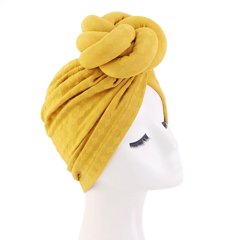 New Women Muslim Hijabs Hat Solid Color Knotted Turban HeadScarf Beanie Hats Headscarf Hat Chemo Hat Hair Accessories