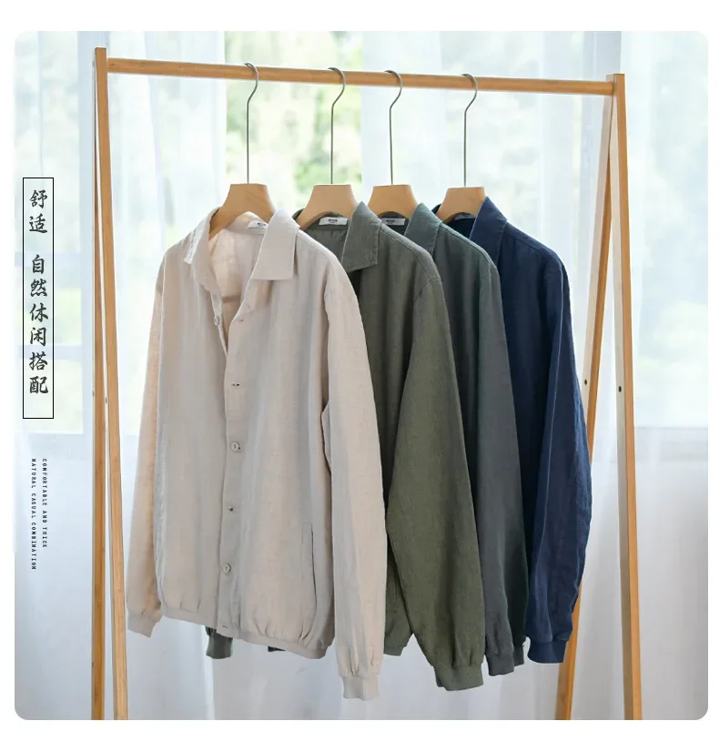 Spring Summer Jackets for Men Breathable Daily Casual Men's Coat Lapel Khaki Button Cotton Linen Jacket Retro Loose Mens Jacket