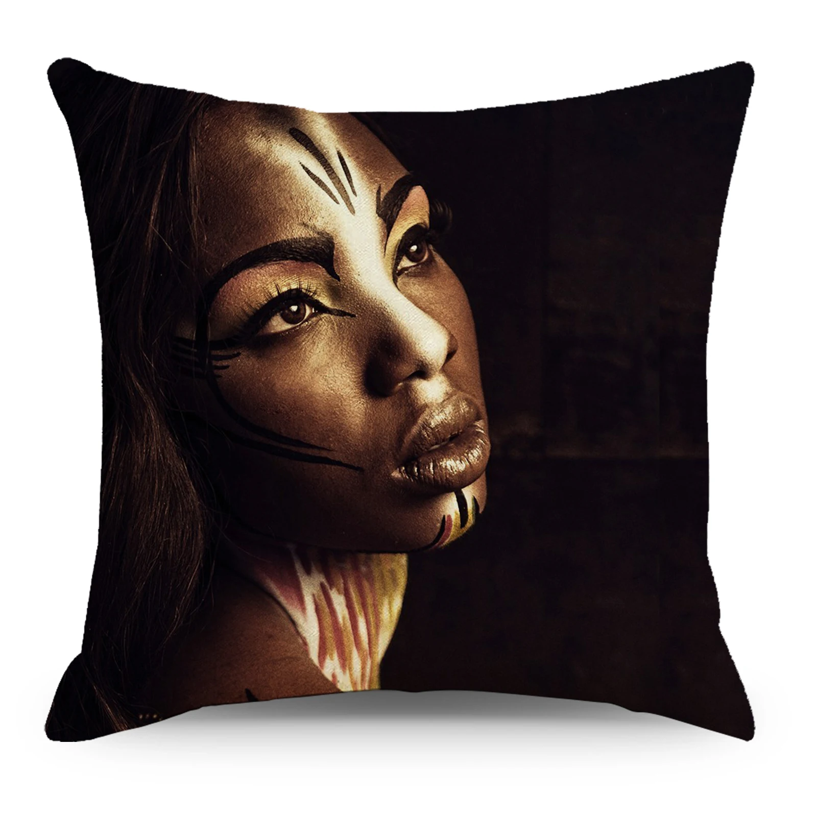 45*45cm Living Room Black Gold African Lady Print Pillow Case Africa Woman Style Look Art Decor Sofa Pillowcase Cushion Cover