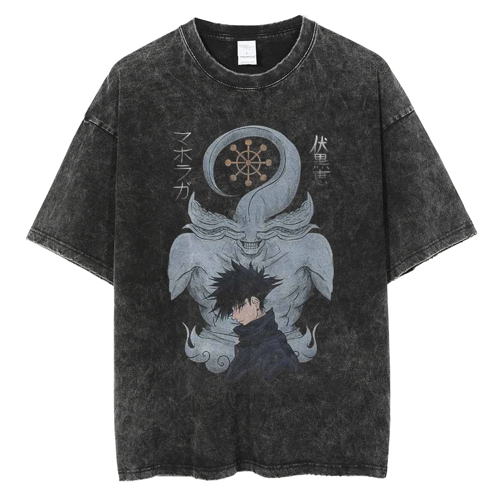 

Jujutsu Kaisen Anime Fushiguro Megumi Washed T-Shirt Vintage Harajuku Cotton Men Streetwear Oversized Women Short Sleeves Unisex